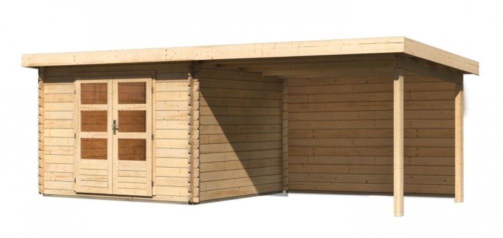 Dřevěný zahradní domek BASTRUP 5 s přístavkem Lanitplast Přírodní dřevo