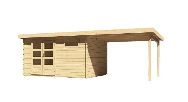 Drevený záhradný domček BASTRUP 8 s prístavkom Lanitplast Prírodné drevo