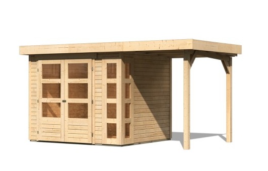 Dřevěný zahradní domek KERKO 3 s přístavkem 150 Lanitplast Přírodní dřevo