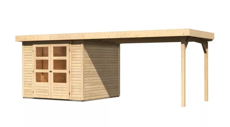 Dřevěný zahradní domek ASKOLA 3,5 s přístavkem 280 Lanitplast Přírodní dřevo