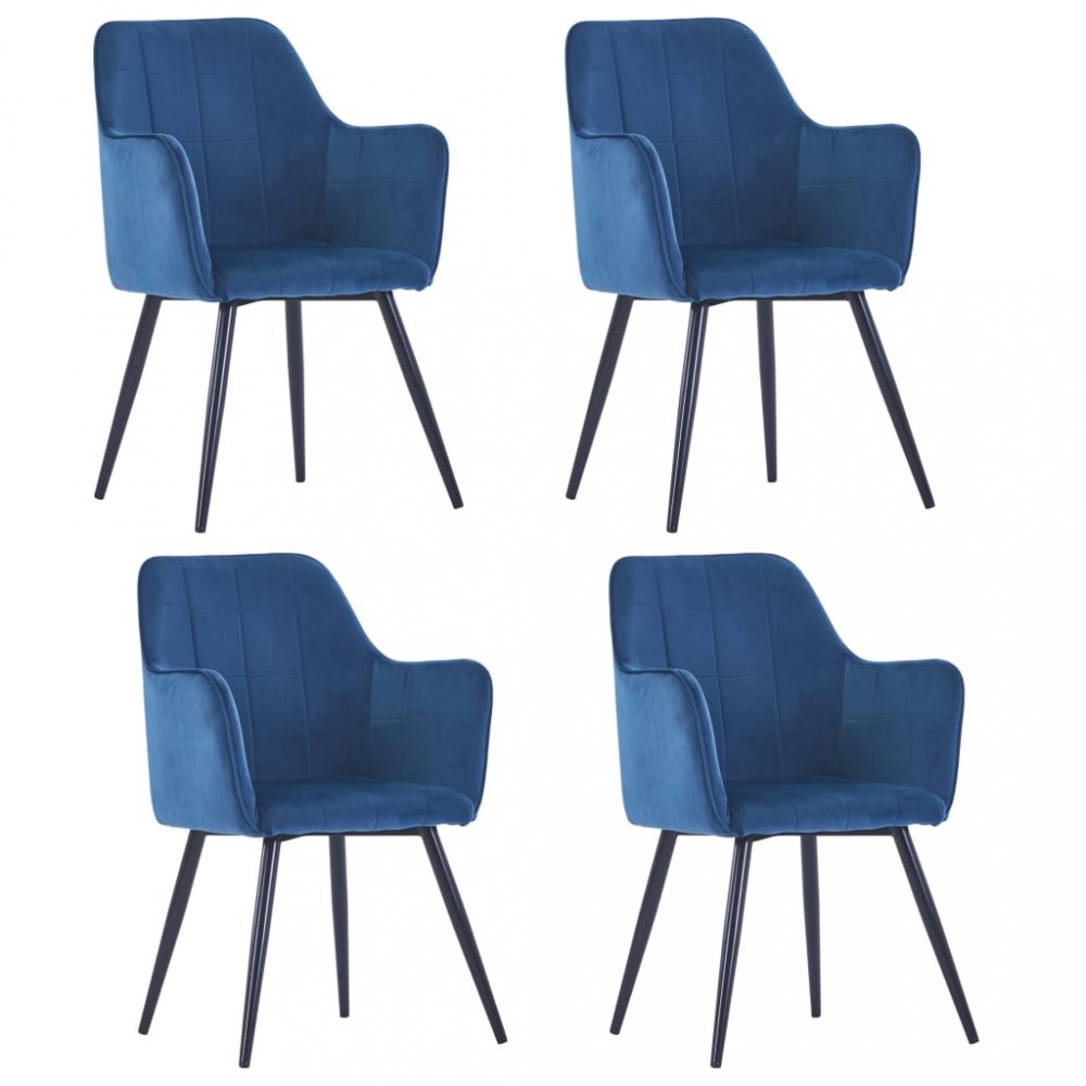 Jedálenská stolička 4 ks zamat / oceľ Dekorhome Modrá