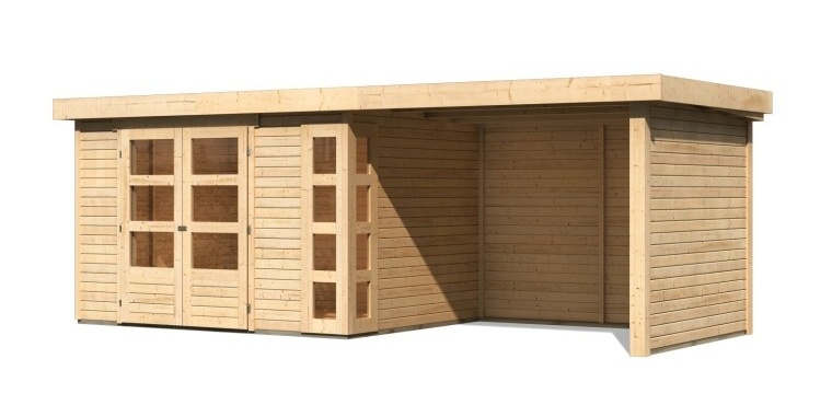Dřevěný zahradní domek KERKO 5 s přístavkem 280 Lanitplast Přírodní dřevo