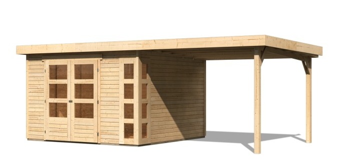 Dřevěný zahradní domek KERKO 6 s přístavkem 280 Lanitplast Přírodní dřevo