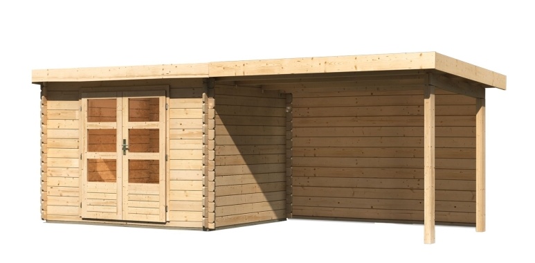 Drevený záhradný domček BASTRUP 3 s prístavkom Lanitplast Prírodné drevo