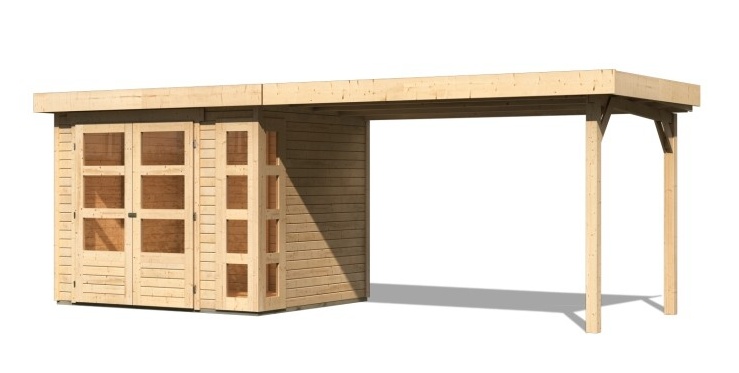 Dřevěný zahradní domek KERKO 3 s přístavkem 280 Lanitplast Přírodní dřevo