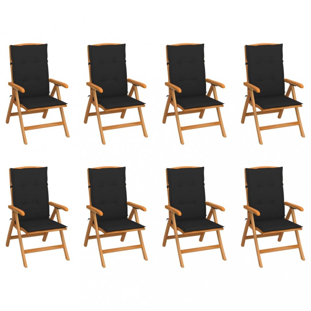 Skladacia záhradná stolička s poduškami 8 ks teak / látka Dekorhome Čierna
