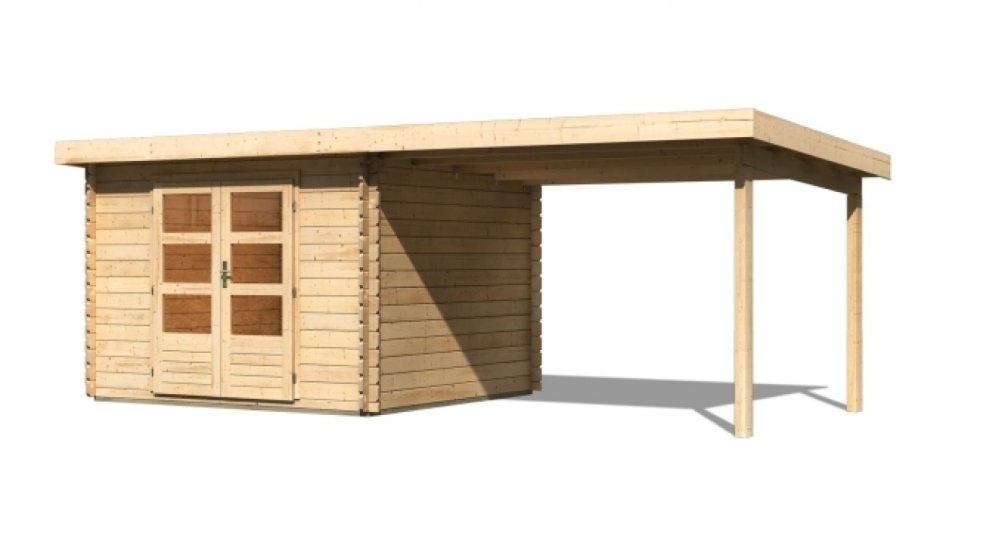 Dřevěný zahradní domek BASTRUP 5 s přístavkem Lanitplast Přírodní dřevo