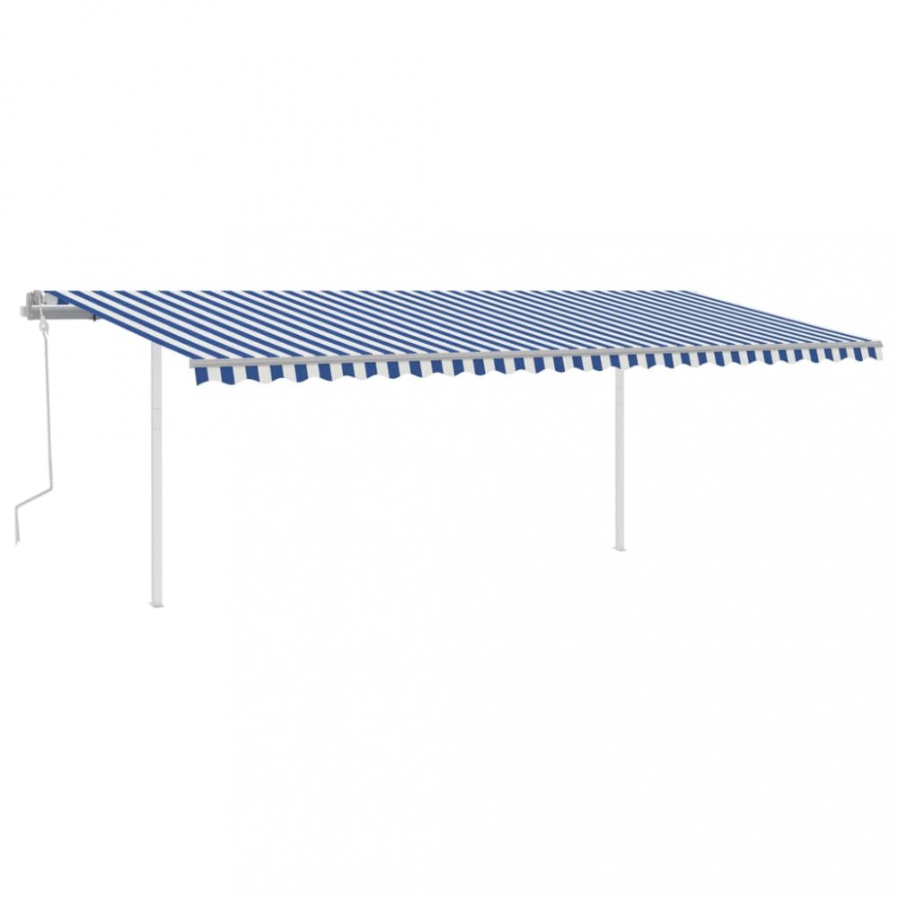 Ručne zaťahovacia markíza so stĺpikmi 600x300 cm Dekorhome Biela / modrá