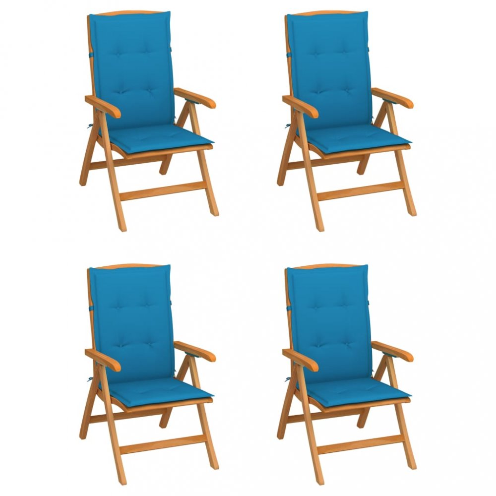 Záhradná stolička 4 ks teak / látka Dekorhome Svetlo modrá