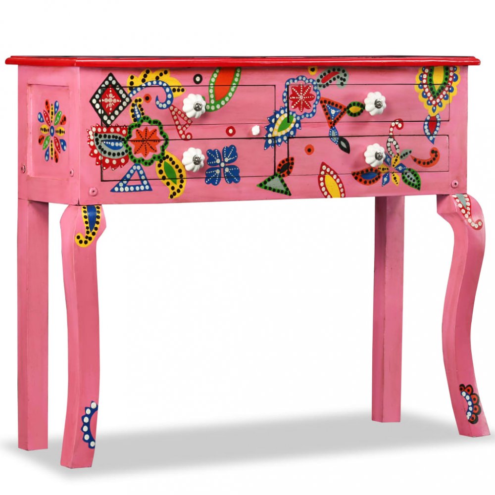 Odkládací stolek ručně malovaný Dekorhome Růžová