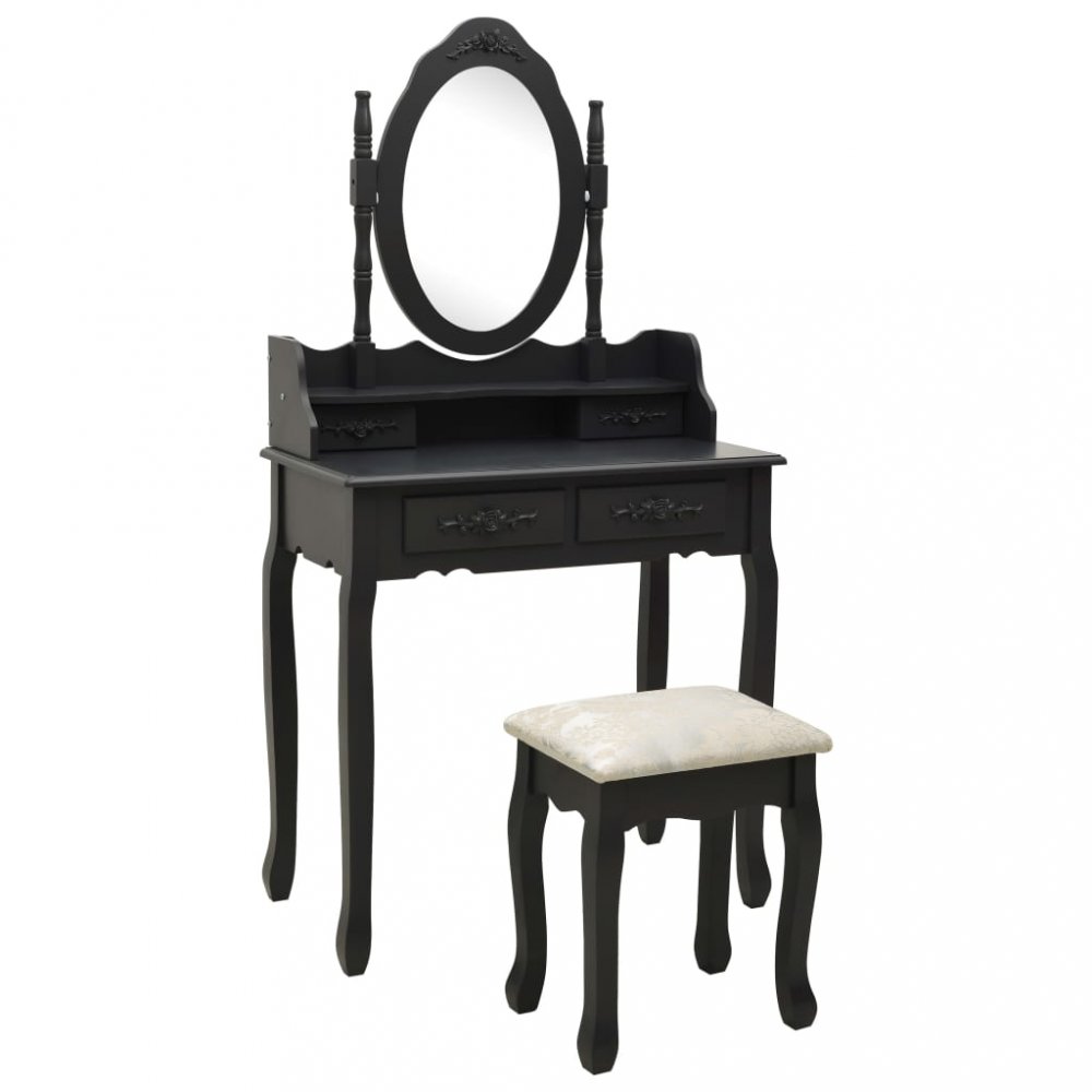Toaletní stolek s taburetem Dekorhome Černá