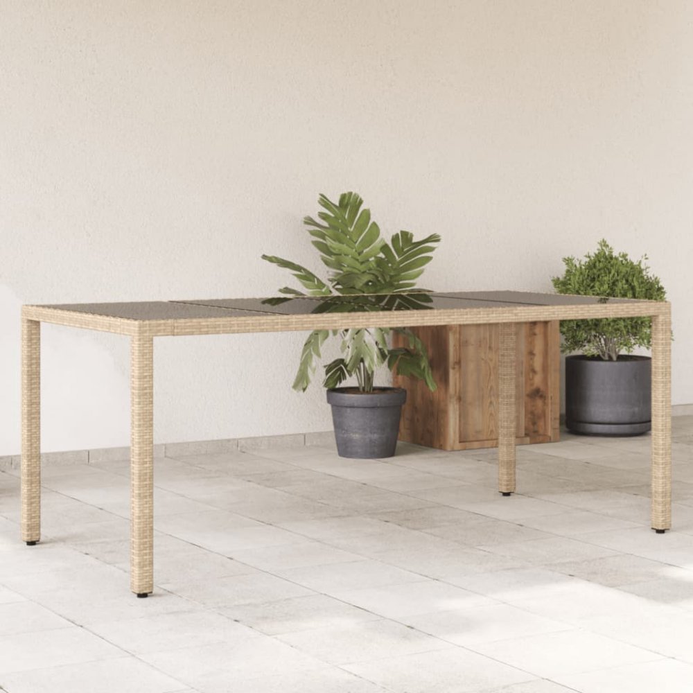 Zahradní stůl se skleněnou deskou béžový 190x90x75 cm polyratan