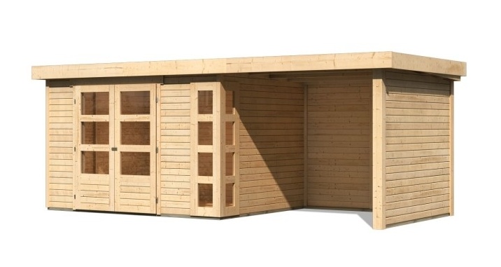 Dřevěný zahradní domek KERKO 5 s přístavkem 240 Lanitplast Přírodní dřevo