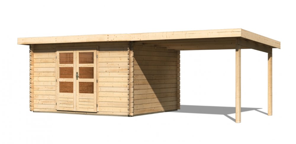 Dřevěný zahradní domek BASTRUP 7 s přístavkem Lanitplast Přírodní dřevo