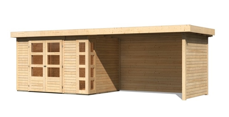 Dřevěný zahradní domek KERKO 4 s přístavkem 280 Lanitplast Přírodní dřevo