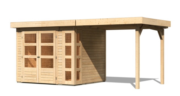Dřevěný zahradní domek KERKO 3 s přístavkem 240 Lanitplast Přírodní dřevo