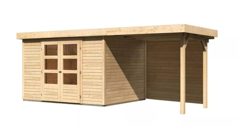Dřevěný zahradní domek ASKOLA 5 s přístavkem 240 Lanitplast Přírodní dřevo