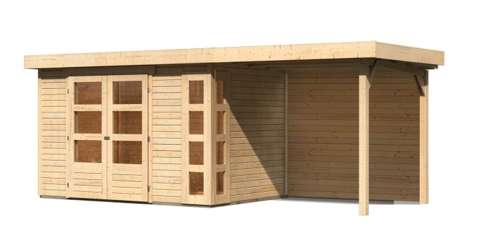 Dřevěný zahradní domek KERKO 4 s přístavkem 240 Lanitplast Přírodní dřevo