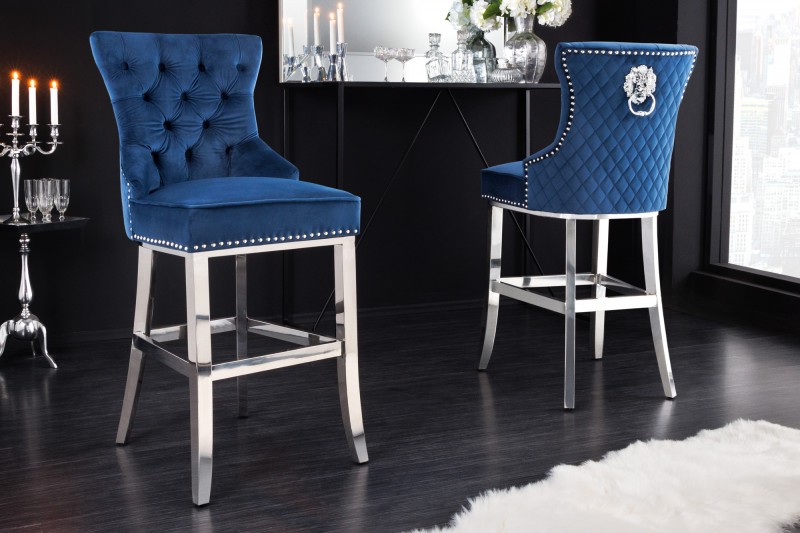 Chesterfield barová stolička FRIXON Dekorhome Modrá