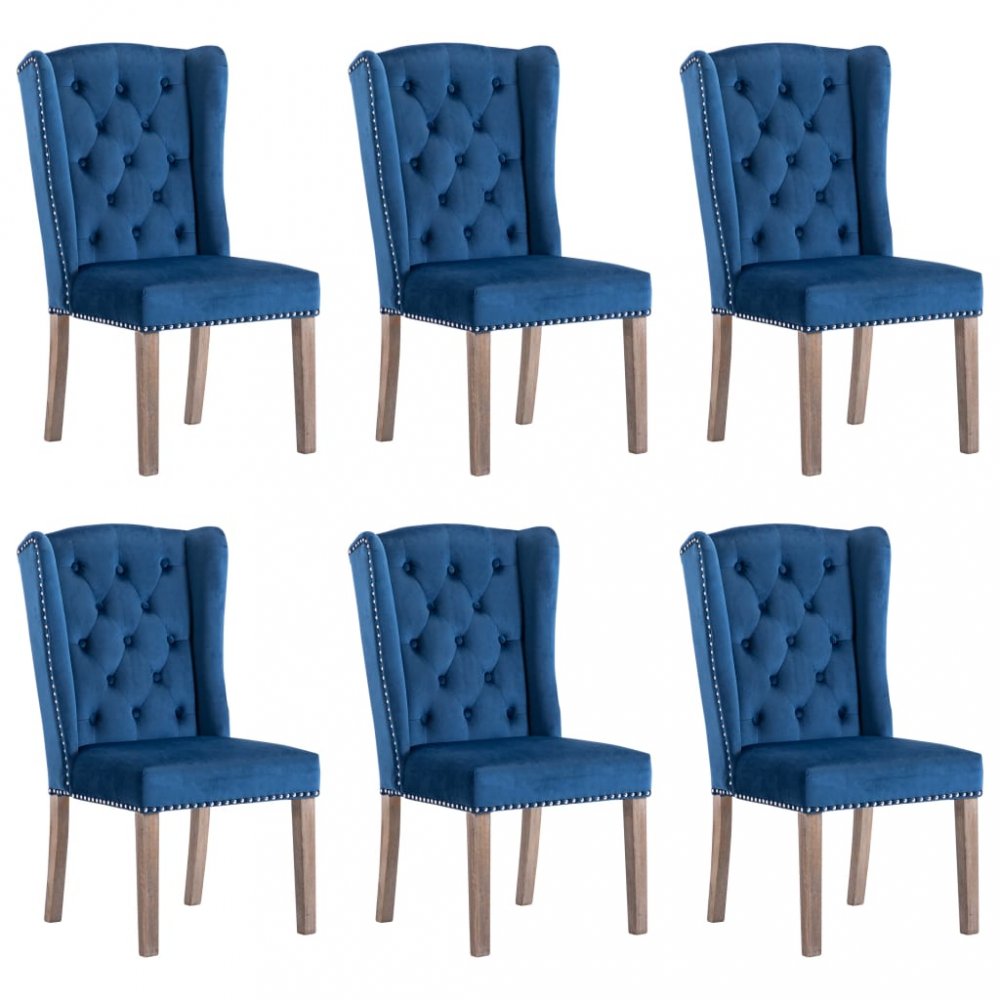 Jídelní židle 6 ks samet / kaučukovník Dekorhome Modrá