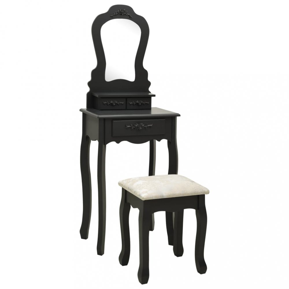 Toaletní stolek s taburetem Dekorhome Černá,Toaletní stolek s taburetem Dekorhome Černá