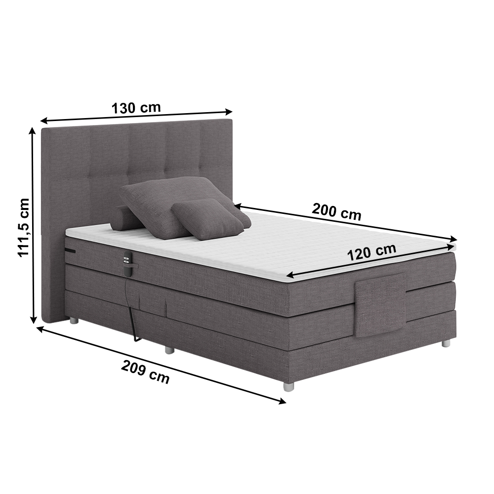 E-shop Elektrická polohovacia boxspringová posteľ ISLA 120 x 200 cm