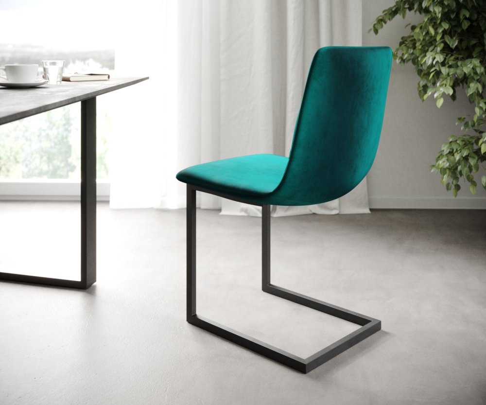 Sada 4 jídelních židlí Trado-Adesso Petrol Velvet Cantilever Obrázek