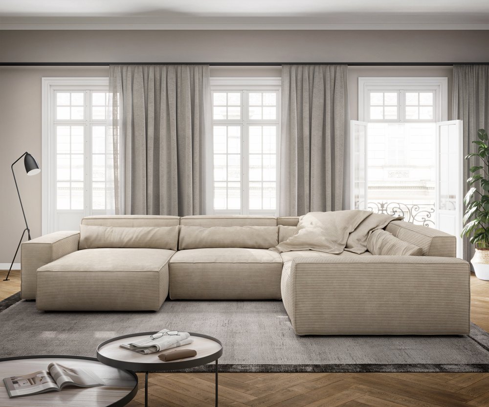 Pohovka v tvare U Sirpio XL 360x260 cm manšestrová béžová variabilné