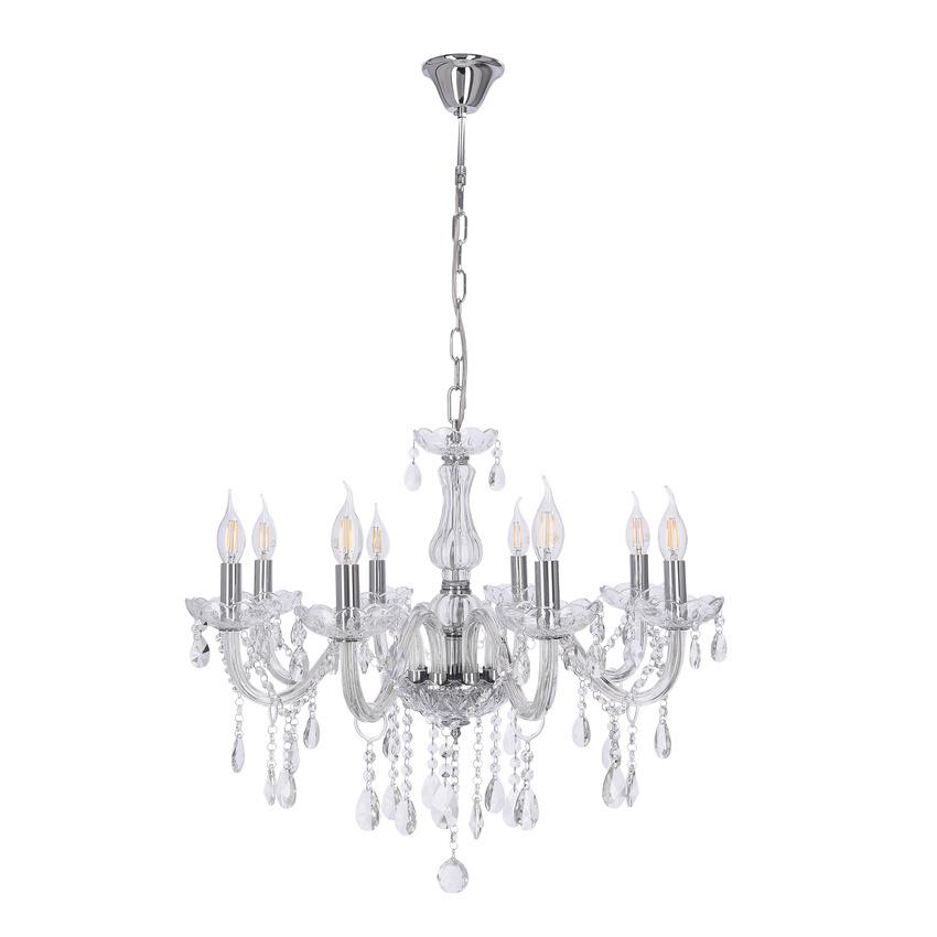Závesná lampa Cristallo chróm 8x40W E14 priehľadná