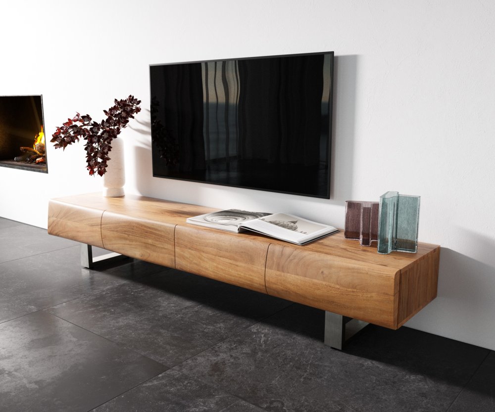 Nízka doska New Live-Edge 200 cm prírodná akácia 4 dvierka behúň