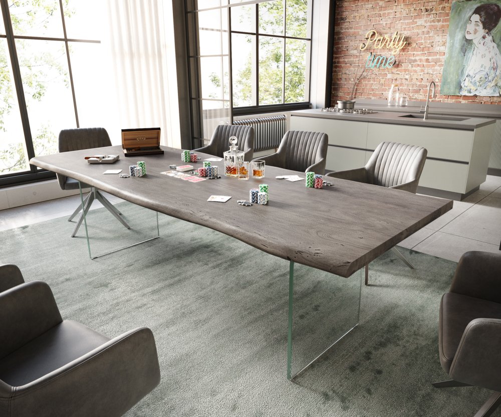 Jedálenský stôl Edge 260x100 akácia platinové sklo Live-Edge