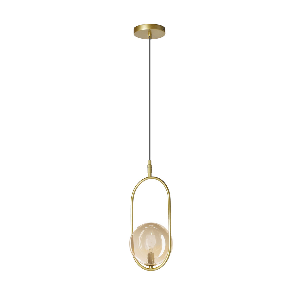 Závesná lampa CORDEL vintage - zlatá mosadz s jantárovým guľovým tienidlom - elegantné osvetlenie do obývačky a kúpeľne 1x G9 LED