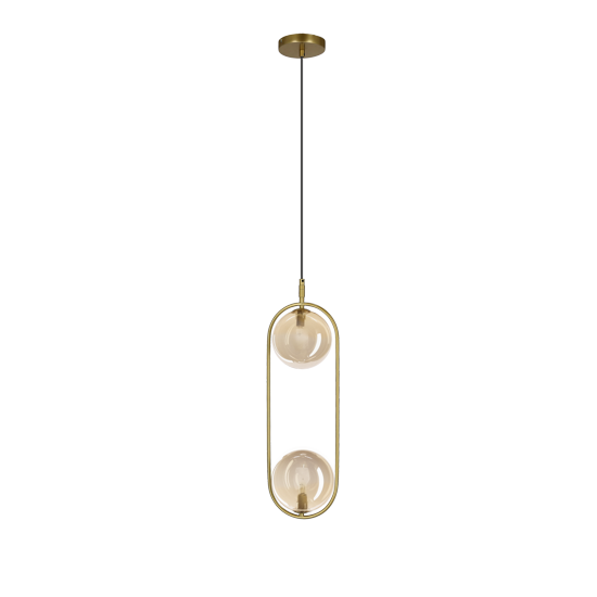 Závesná lampa CORDEL vintage - zlatá mosadz s jantárovými guľôčkovými tienidlami - elegantné osvetlenie obývačky 2x G9 LED