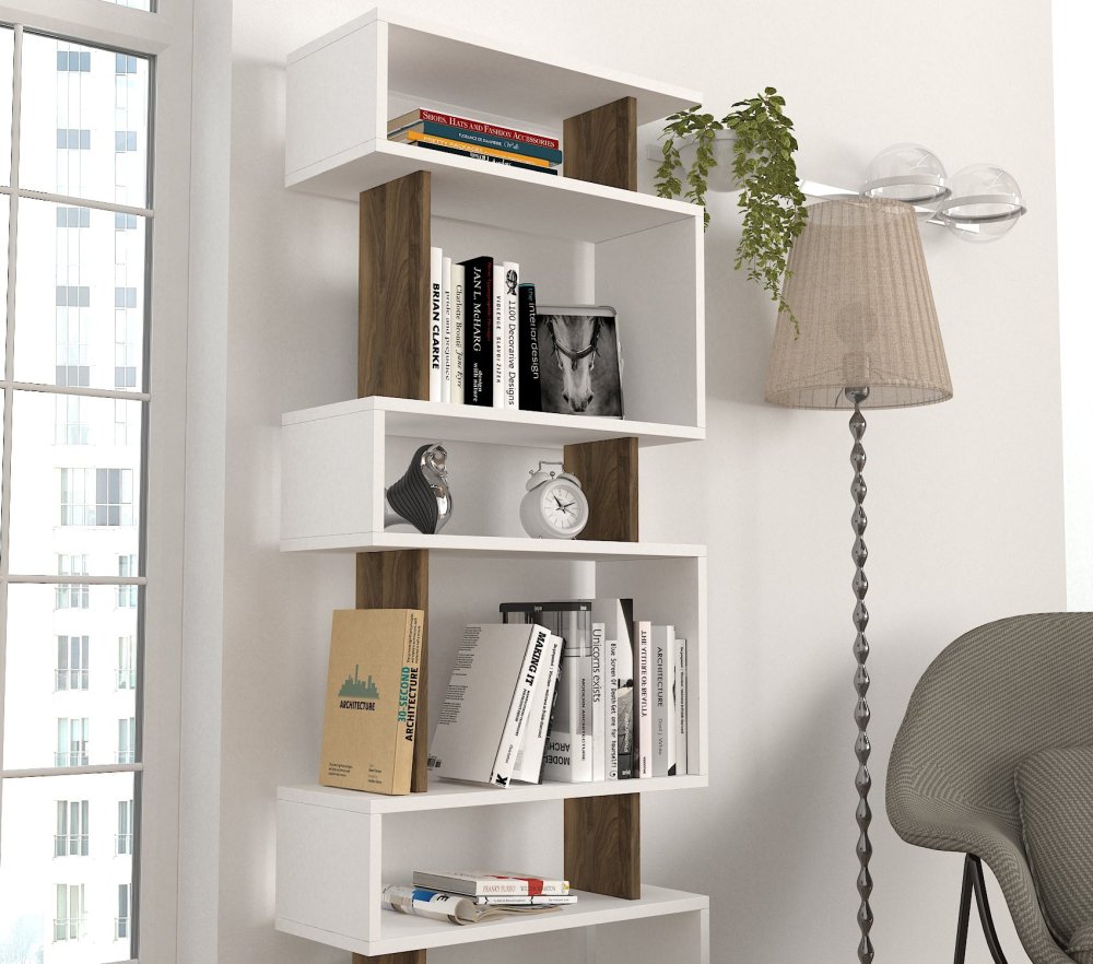 Knihovna Blok - White, Walnut (obrázek 7)