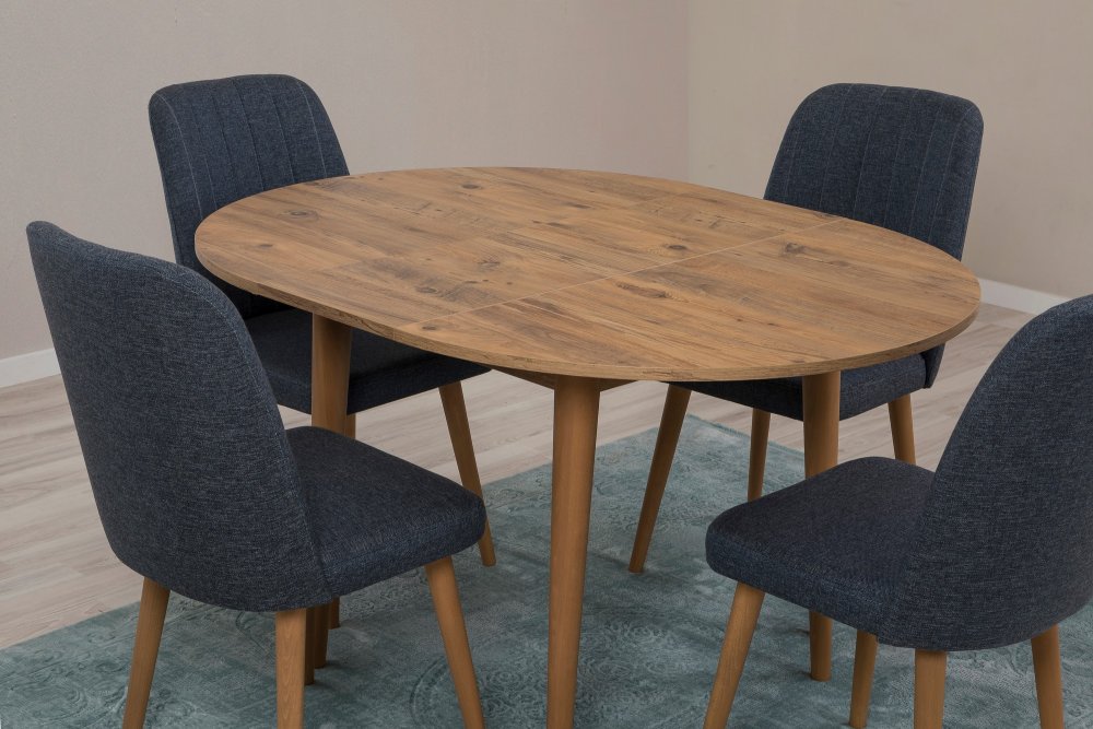 Jídelní set s rozkládacím stolem a židlemi (5 kusů) Vina 1048 - Atlantic Pine, Navy Blue (obrázek 11)