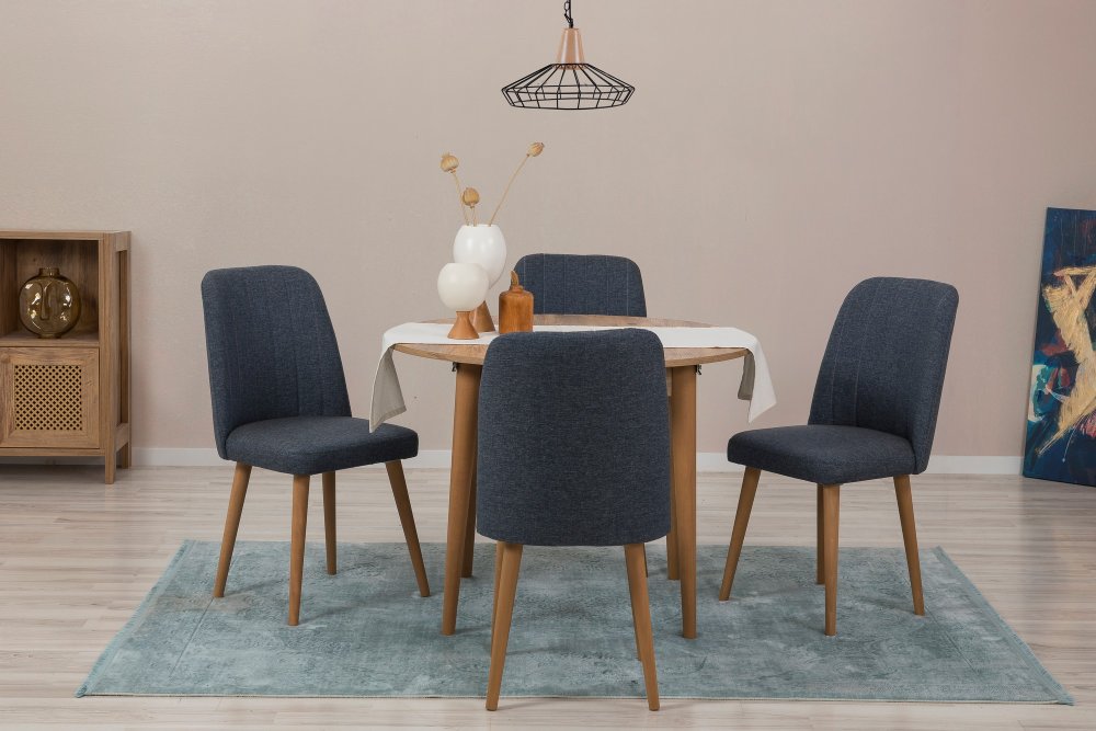 Jídelní set s rozkládacím stolem a židlemi (5 kusů) Vina 1048 - Atlantic Pine, Navy Blue (obrázek 14)