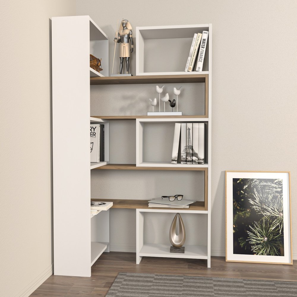 Knihovna Poyraz - White, Walnut (obrázek 5)
