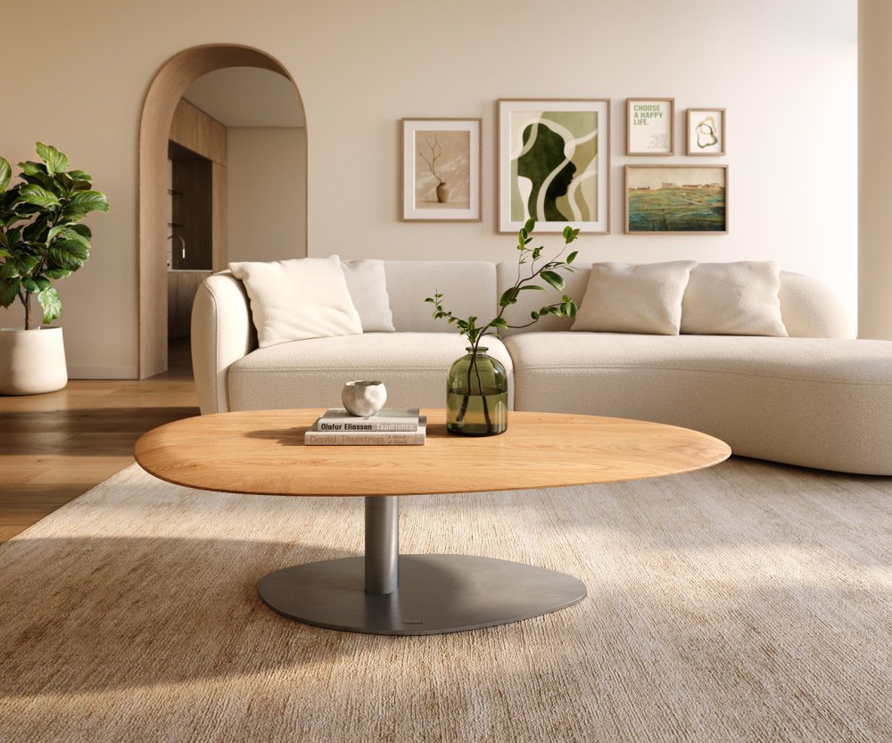 Konferenčný stolík Edge oválny 140x75 cm dub prírodný okrúhla hrana