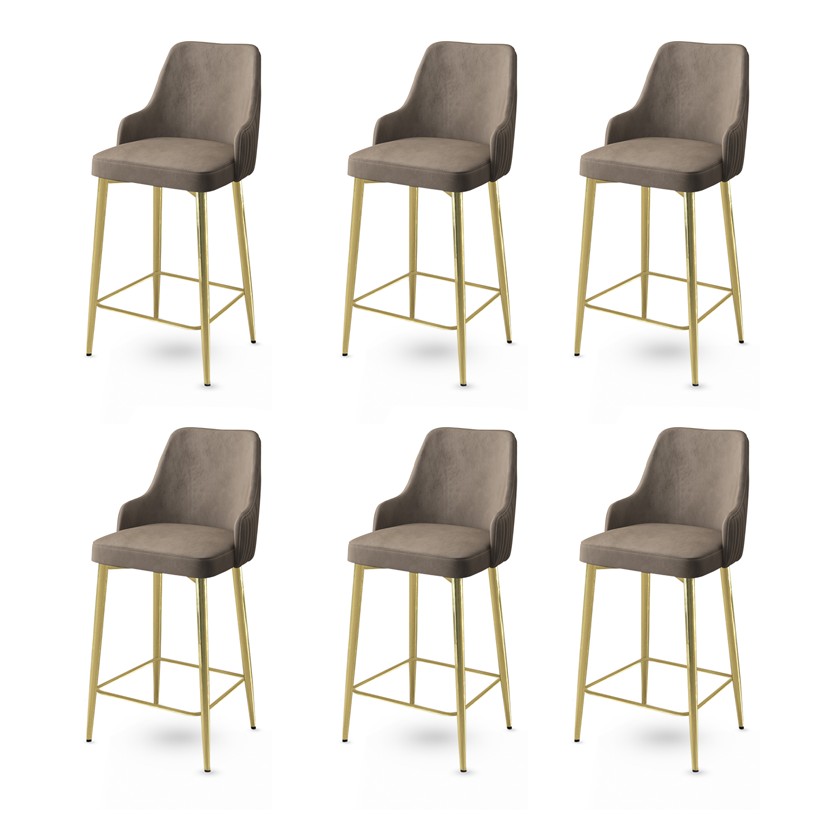 Bar Stool Set (6 Pieces) Enox - Cappuccino, Gold