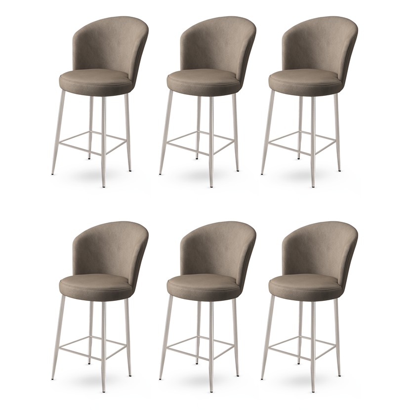 Bar Stool Set (6 Pieces) Fora - Cappuccino, Chrome