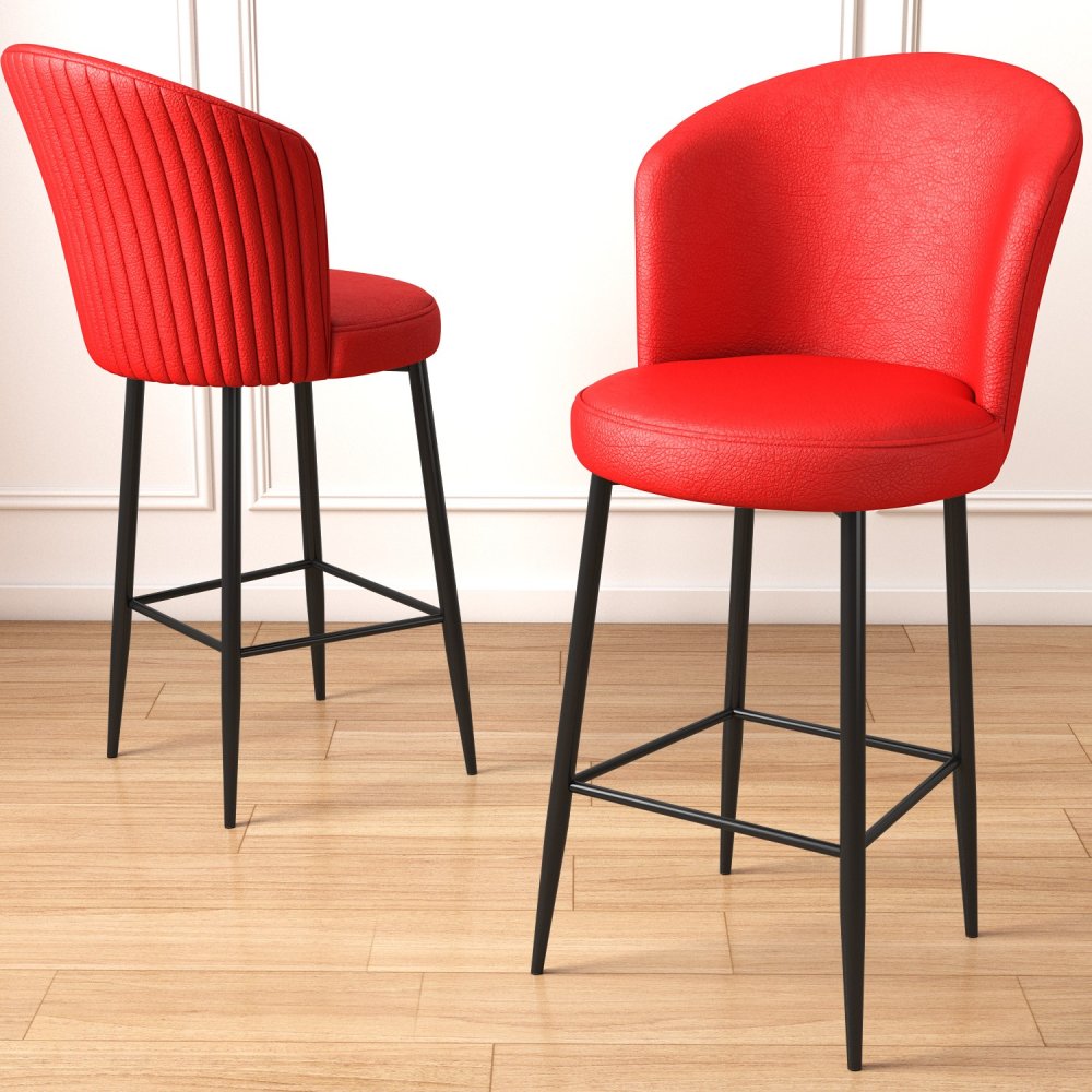 Bar Stool Set (6 Pieces) Uras - Red, Black