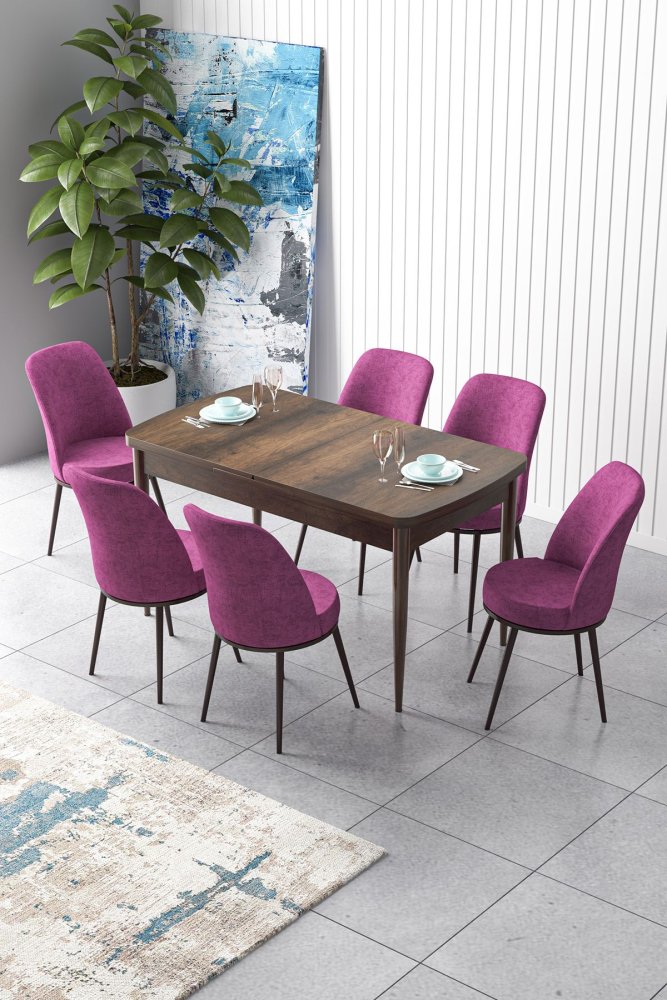 Extendable Dining Table & Chairs Set (7 Pieces) Zen - Baroque, Purple
