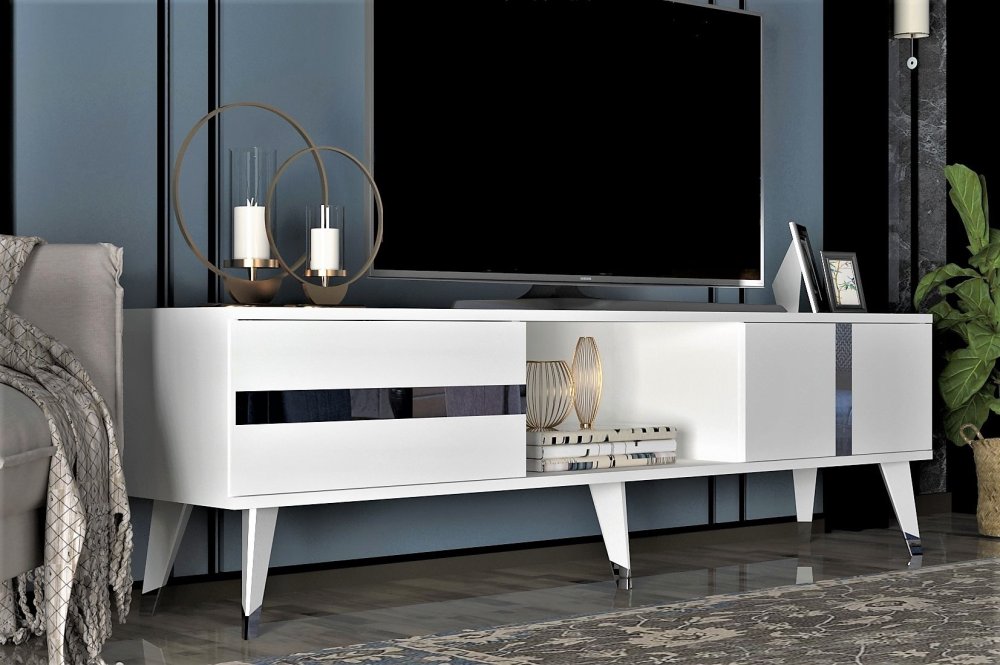 TV stolík Vania - White, Silver