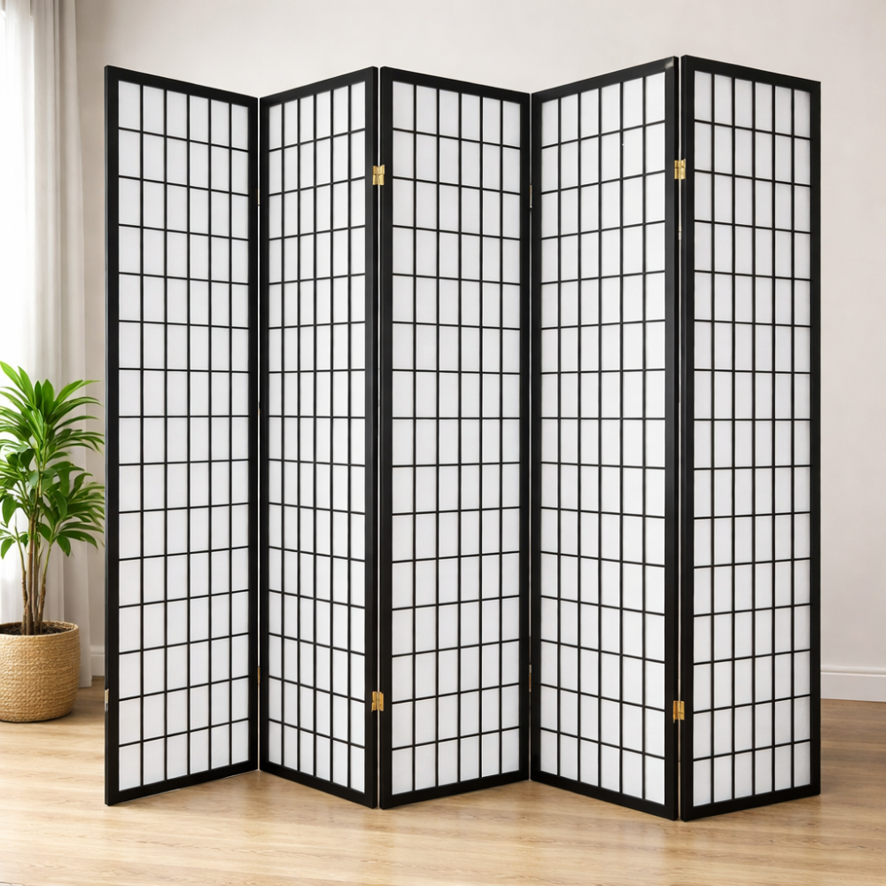 Paravan 5 dielny SC01-5 BK Dekorhome