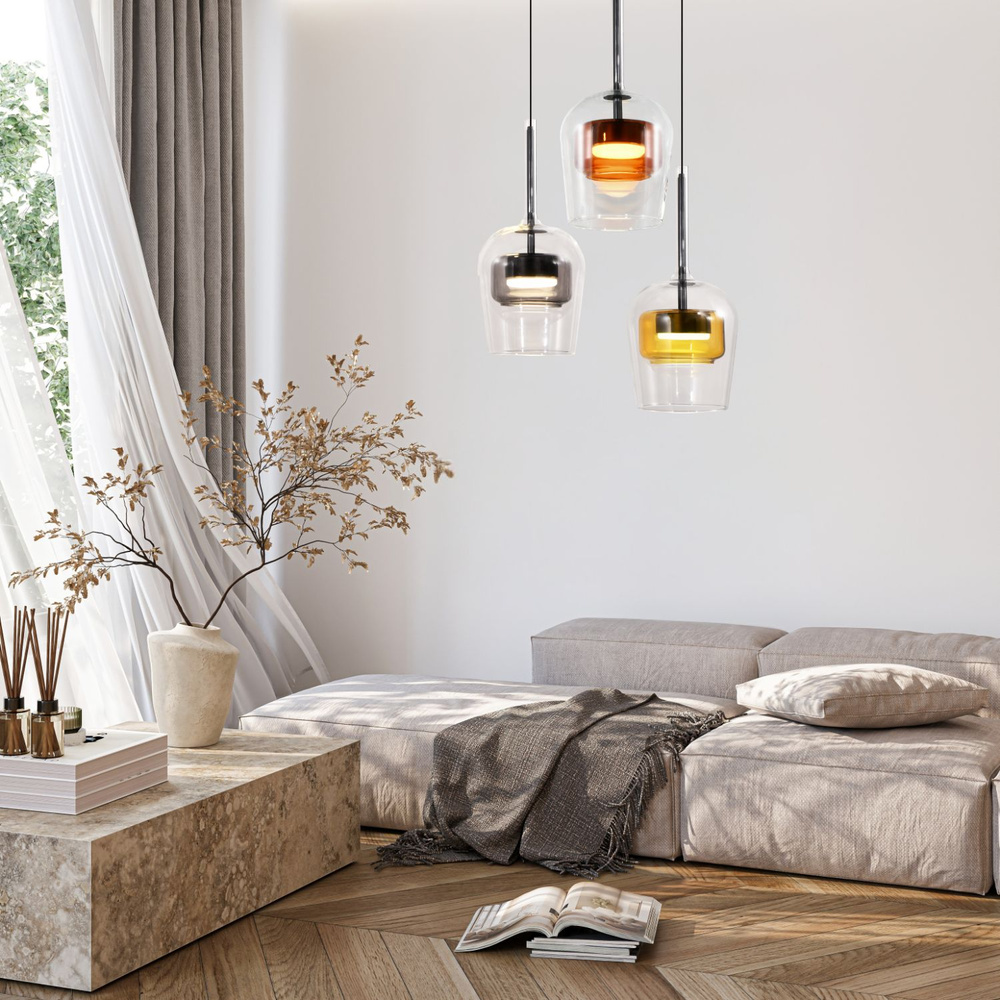Lampa wisząca Glaxi szklane klosze kolorowe potrójna nad stół 3xGX53