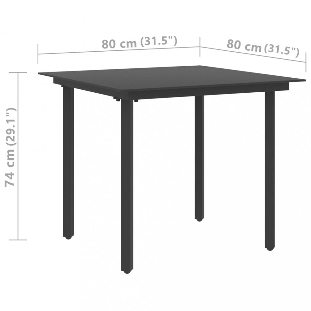 Záhradný jedálenský stôl čierna / sklo Dekorhome 80x80x74 cm