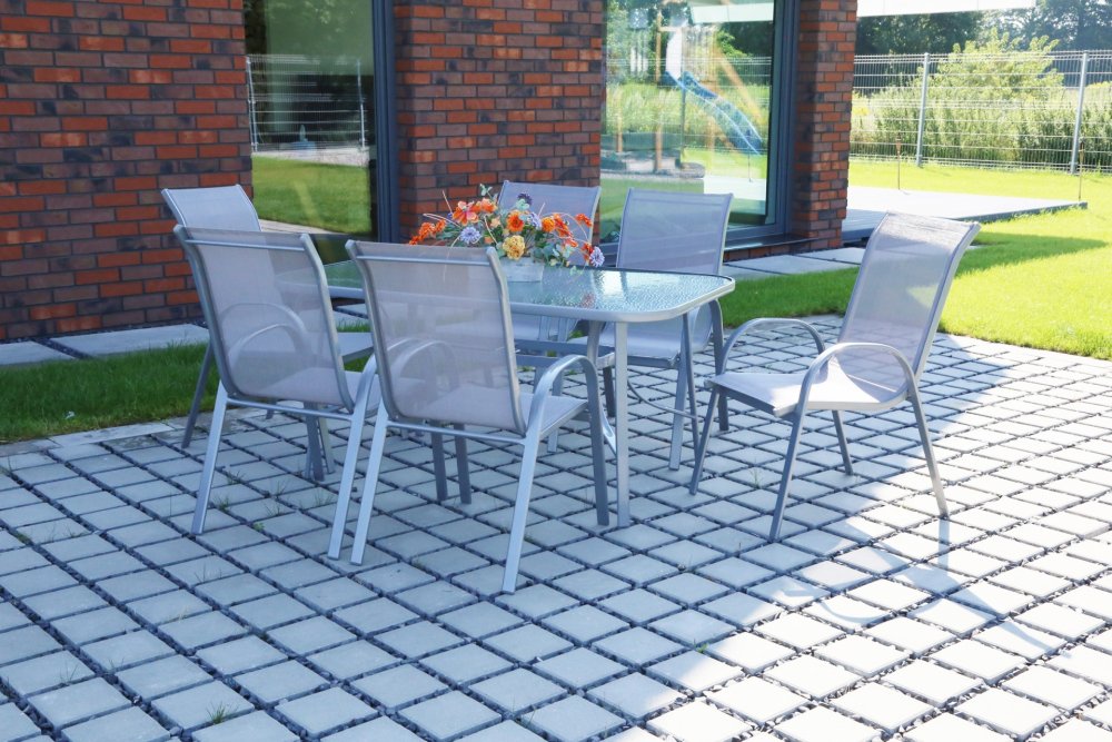 Zahradní jídelní set 6+1 ks textilen Stříbrná / černá