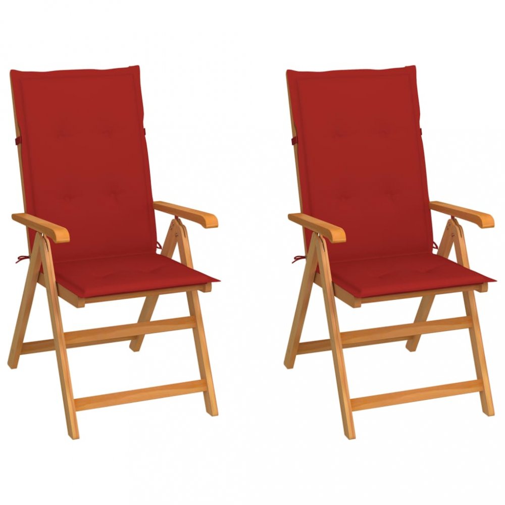 Zahradní židle 2 ks teak / látka Dekorhome Červená,Zahradní židle 2 ks teak / látka Dekorhome Červen