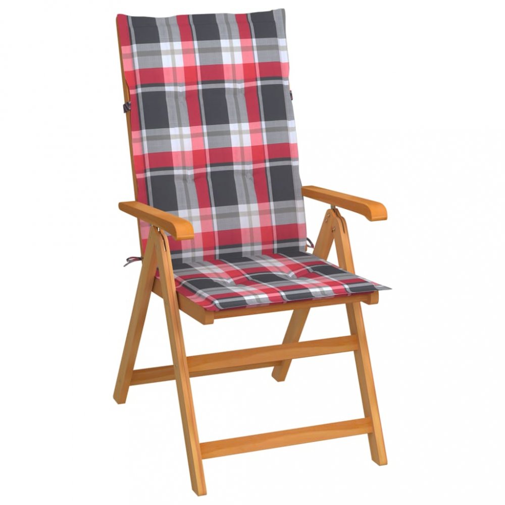 Skládací zahradní židle s poduškami teak / látka Dekorhome Bílá / červená