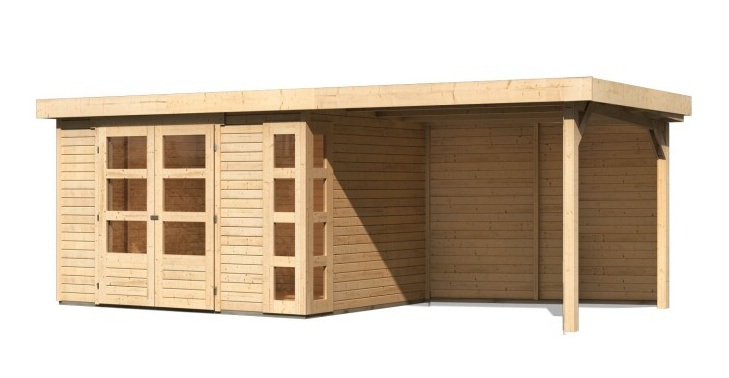 Drevený záhradný domček KERKO 5 s prístavkom 280 Lanitplast Prírodné drevo